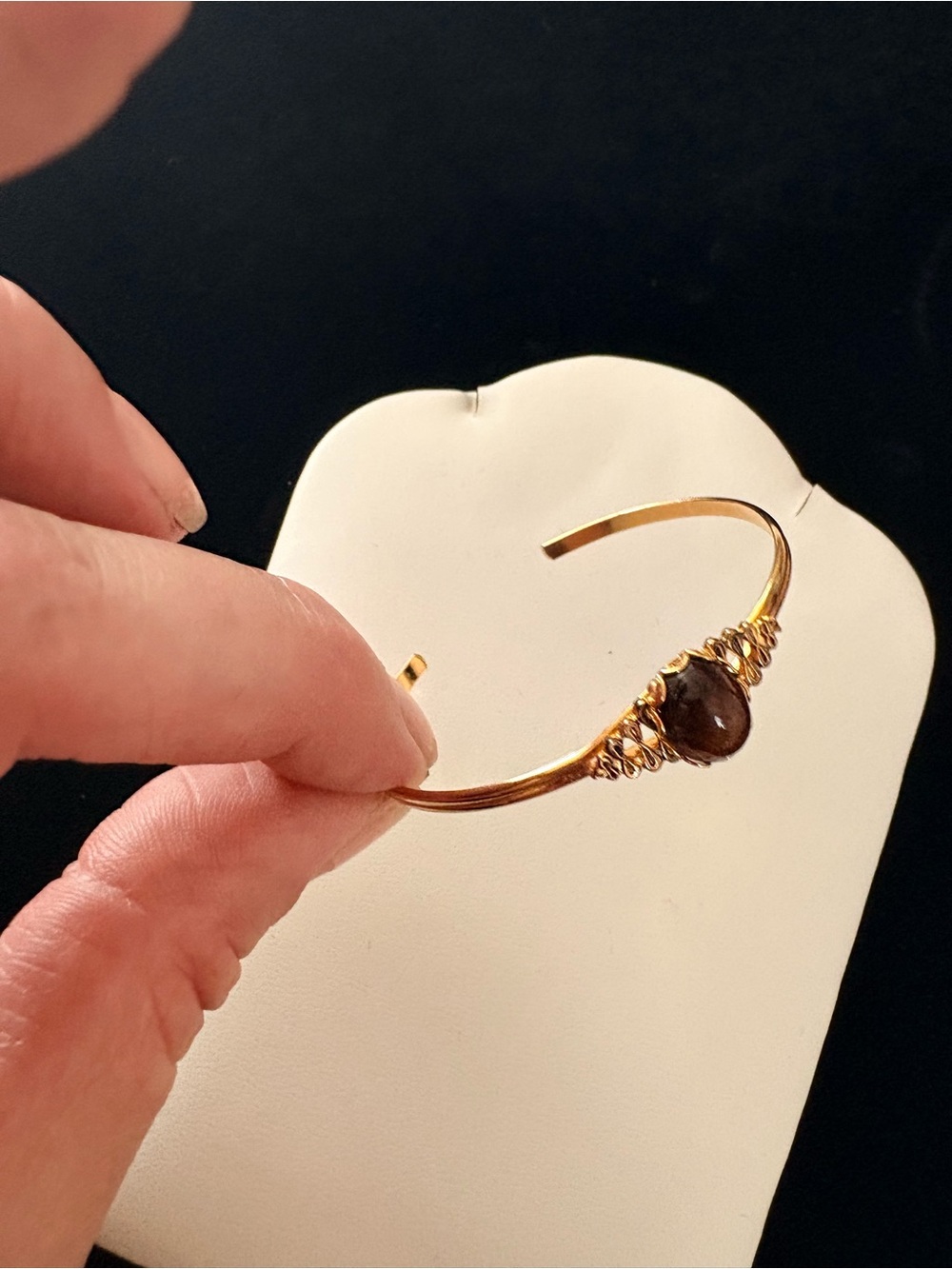 Gold Tone Brown Stone Wire-Wrapped Cuff Bracelet - Women Jewelry